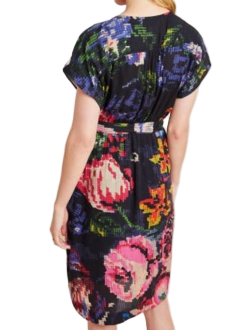 Anthropologie Astrid Needlepoint black floral V-neck mini dress with tie belt - Picture 2 of 14
